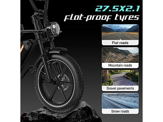 RCB 20" G19 E-bike, 48 V/20,8 Ah, MAX 90 km, 250 W, voor stad- en bergritten, 120 kg, APP/NFC Zwart